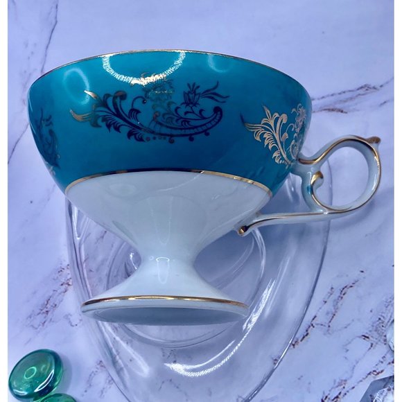 Royal Halsey teacup & filigree saucer Lusterware, green, hand painted, beautiful - Picture 8 of 12